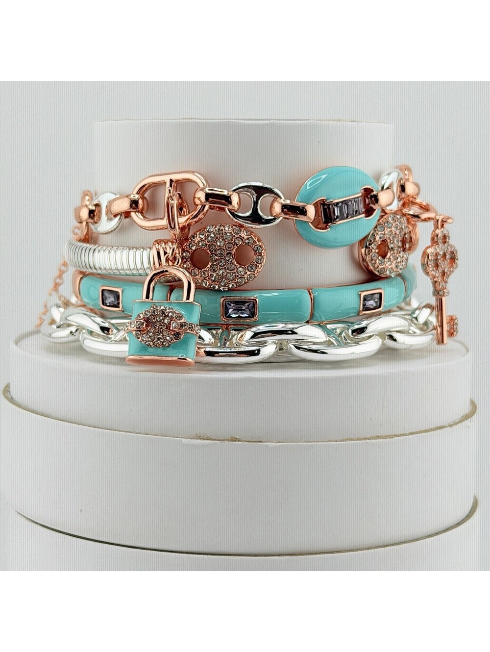 Bomb Party Spring Stack “Key To Your Sparkle” RARE UNICORN on Rose Gold Lock/Key - Picture 2 of 5